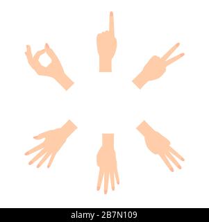 Set di silhouette Naturalistic Hand che mostrano i numeri 0, 1, 2, 3, 4, 5 con flessione delle dita. Illustrazione vettoriale Illustrazione Vettoriale