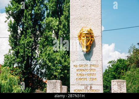 Lubiana, Slovenia - 2 luglio 2019 : monumento spomenik francoski Iliriji in Piazza della Rivoluzione Francese Foto Stock