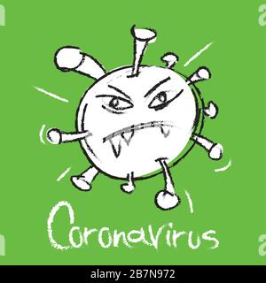 Illustrazione vettoriale del disegno dell'icona del coronavirus. Cute batteri di Coronavirus icona della cellula, 2019-nCoV romanzo batteri di Coronavirus. Nessuna infezione e interrompere Coronavi Illustrazione Vettoriale