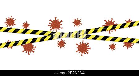 Zona a rischio di virus con nastro di avvertenza, illustrazione vettoriale EPS10 Illustrazione Vettoriale