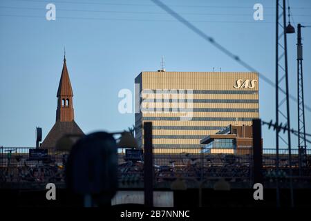 Copenhagen, capitale della Danimarca, lussuoso hotel danese SAS Radisson Collection Hotel, Royal Copenhagen, famoso architetto Arne Jacobsen Foto Stock