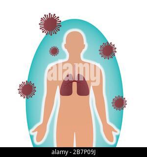 Epidemia MERS-cov influenza fluttuante polmoni umani con protezione virus protezione concetto di protezione virus protezione, medicina, wuhan coronavirus 2019 Illustrazione Vettoriale