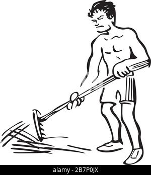 uomo con rastrelli sul campo Illustrazione Vettoriale