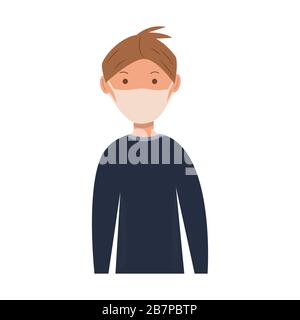 Tipo in maschera medica che protegge contro i virus. Illustrazione su sfondo bianco. La lotta contro il coronavirus 2019-nCoV. Concetto di quarantena. Illustrazione Vettoriale