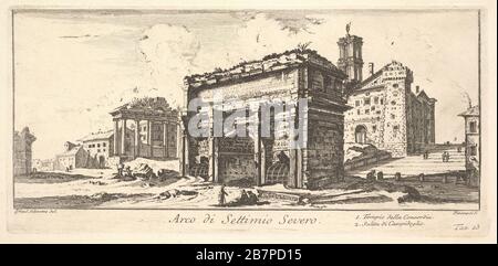 Piatto 13: Arco di Settimio Severo 1. Tempio di Concord. 2. Salita al Campidoglio (Arco di Settimio Severo. 1. Tempio della Concordia. 2. Salita di Campidoglio.), ca. 1748. Foto Stock