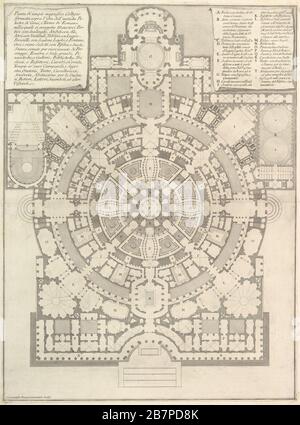 Pianta di un ampio e magnifico Collegio progettato dopo l'antica gymnasia dei Greci e le terme dei Romani..., da opere varie di architettura, prosperose, grotteschi, antiche& xe0; inventate, ed incise da Giambattista Piranesi architetto Veneziano (varie opere di architettura, prospettive, grottesche e antichità; Disegnato e inciso da Giambattista Piranesi, architetto veneziano), 1750. Foto Stock