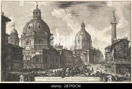 Due chiese vicino alla colonna di Traiano, S. Maria di Loreto e Santissimo Nome di Maria (Veduta delle due chiesa, l'una detta della Madonna di Loreto, l'altra del nome di Maria, presso la colonna Trajana), ca. 1762. Foto Stock