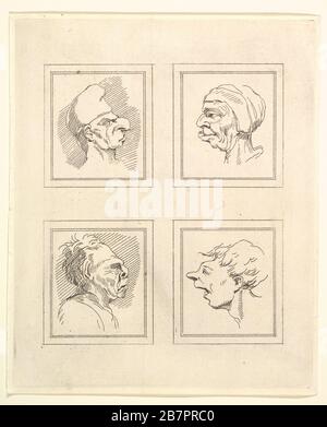 Quattro teste (da Characaturas di Leonardo da Vinci, da disegni di Venceslao Hollar, dal Museo di Portland), 1786. Foto Stock