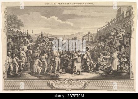 The Idle 'Prentice eseguito a Tyburn: Industria e idleness, Plate 11, 30 settembre 1747. Foto Stock