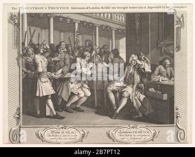 L'industrioso 'Prentice Alderman di Londra, il Idle uno portato davanti a lui e impeached dai suoi complici (industria e idleness, piastra 10), 30 settembre 1747. Foto Stock