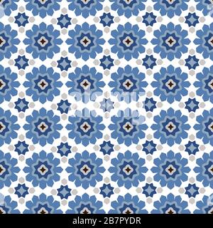 Stelle disegnate a mano a forma di Marocchino senza cuciture per biglietti di auguri Ramadan Kareem, sfondi islamici, tessuto, banner web. Azulejos portoghese Illustrazione Vettoriale