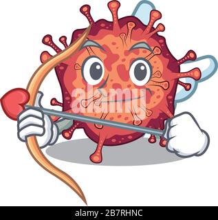 Foto romantica del contagioso virus corona Cupid personaggio cartoon con freccia e ali Illustrazione Vettoriale