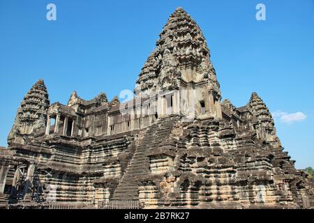 Primo piano del famoso tempio di Angkor Wat in Cambogia Foto Stock