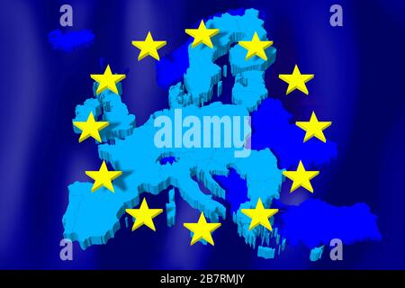 3D EU, mappa/bandiera dell'Unione europea - prima della Brexit Foto Stock