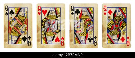 Four Queens Vintage carte da gioco - isolato su bianco Foto Stock