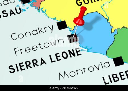 Sierra Leone, Freetown - capitale, fissata sulla mappa politica Foto Stock