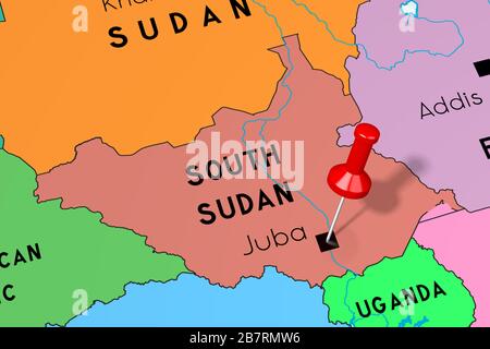 Sudan del Sud, Juba - capitale, bloccato sulla mappa politica Foto Stock