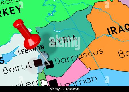 Siria, Damasco - capitale, fissata sulla mappa politica Foto Stock