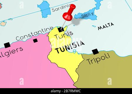 Tunisia, Tunisi - capitale, fissata sulla mappa politica Foto Stock