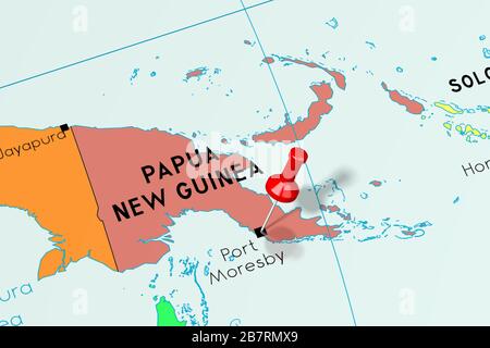 Papua Nuova Guinea, Port Moresby - capitale, bloccato sulla mappa politica Foto Stock