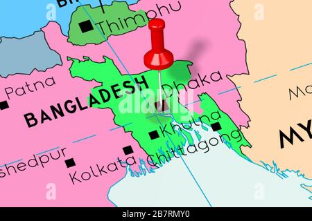 Bangladesh, Dhaka - capitale, imperniata sulla mappa politica Foto Stock