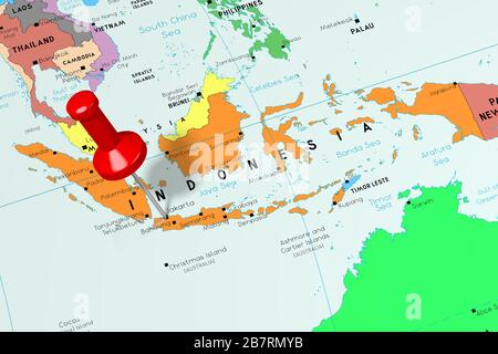 Indonesia, Jakarta - capitale, fissata sulla mappa politica Foto Stock