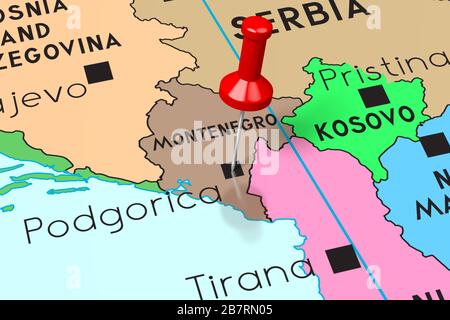 Montenegro mappa politico con capitale Podgorica, confini nazionali ...