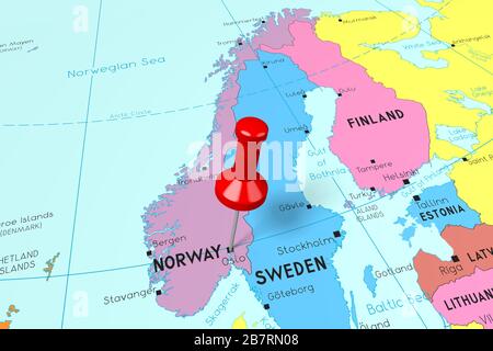 Norvegia, Oslo - capitale, fissata sulla mappa politica Foto Stock