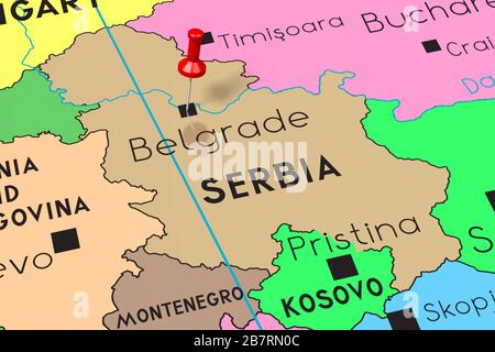 Serbia, Belgrado - capitale, fissata sulla mappa politica Foto Stock