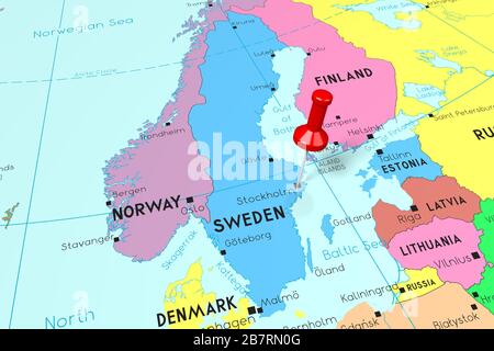 Svezia, Stoccolma - capitale, fissata sulla mappa politica Foto Stock