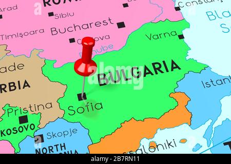 Bulgaria, Sofia - capitale, fissata sulla mappa politica Foto Stock