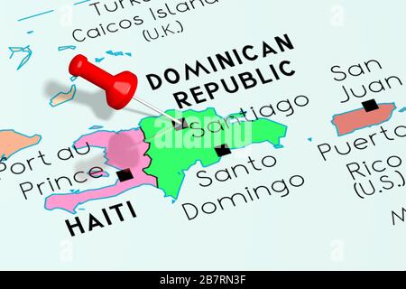 Repubblica Dominicana, Santiago - capitale, fissata sulla mappa politica Foto Stock