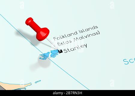 Isole Falkland/Islas Malvinas, Stanley - capitale, imperniata sulla mappa politica Foto Stock
