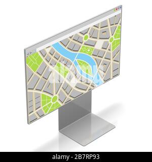 Monitor per computer 3D, concetto di mappa Foto Stock