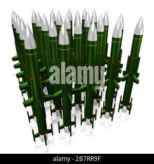 Missili 3D - testate nucleari - isolati su sfondo bianco Foto Stock