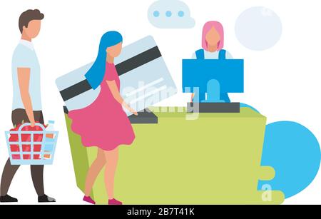 Famiglia a cassa scrivania disegno vettoriale piatto Illustrazione Vettoriale