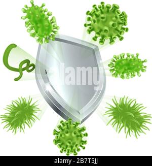 Batteri Virus Shield cellule Medical Concept Illustrazione Vettoriale