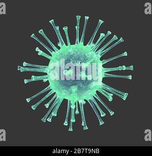 Rappresentazione 3D di un coronavirus traslucido isolato (2019-ncov) su sfondo nero Foto Stock