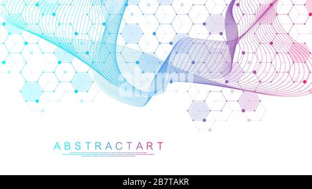 Tecnologia linee astratte e punti collegare lo sfondo con esagoni. Gli esagoni connessione dati digitali e dati di grande concetto. Hex i dati digitali Illustrazione Vettoriale