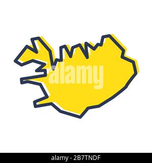 Semplice mappa di contorno giallo stilizzato dell'Islanda Illustrazione Vettoriale