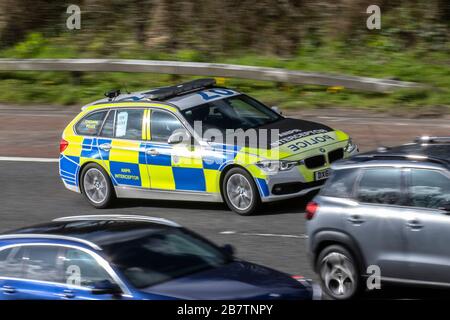 Cheshire Police ANPR Interceptor CAR on Test tecnologia di riconoscimento della targa di guida sull'autostrada M6, Chorley, Regno Unito Foto Stock