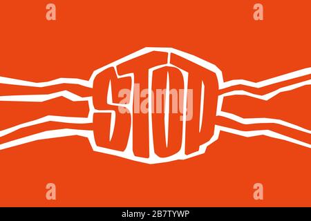 Word Stop - concetto di maschera medica protettiva. Stile Papercut Illustrazione Vettoriale