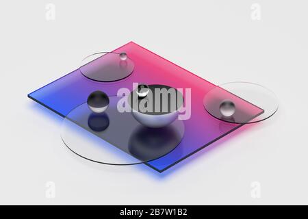 Rendering 3D astratto di forme geometriche. Composizione con sfere. Moderno sfondo per poster, copertina, branding, banner, cartellone. Foto Stock