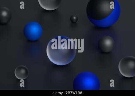 Rendering 3D astratto di forme geometriche. Composizione con sfere. Moderno sfondo per poster, copertina, branding, banner, cartellone. Foto Stock