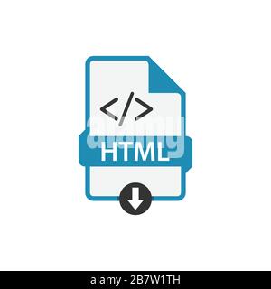 File HTML documento download css pulsante icona immagine vettoriale. Vettore grafico disegno piatto icona file HTML Illustrazione Vettoriale