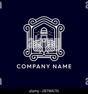 Light House con cornice decorativa con logo mono line Foto Stock