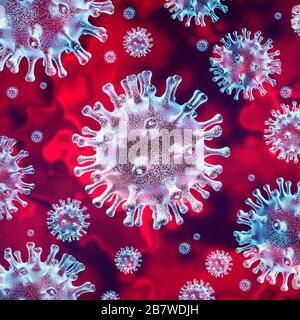 Covid-19 e l'epidemia di Coronavirus o coronavirus utilizza lo sfondo dell'influenza come caso pericoloso del ceppo influenzale e il rischio per la salute medica pandemico o epidemico. Foto Stock