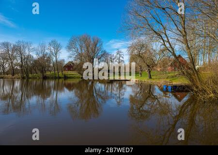 Porrendeich comunità, paesaggio e penisola Eiderstedt, Frisia settentrionale, Schleswig-Holstein, Germania settentrionale, Europa centrale Foto Stock