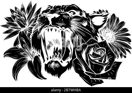 Testa di leone per l'incisione di animali illustrazione vettoriale desogn Illustrazione Vettoriale