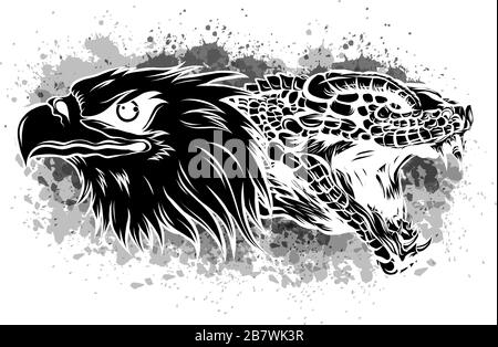 Aquila e serpente. Disegno di illustrazione vettoriale del tatuaggio Illustrazione Vettoriale